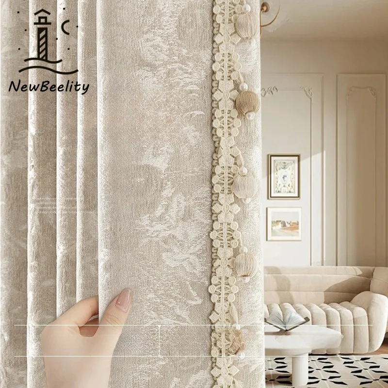 Französische Vorhänge aus Chenille, Monet-Jacquard, Verdunkelungsvorhänge für Wohnzimmer, Esszimmer, Schlafzimmer, individuelle Größe, elegante Dekoration, Vorhänge