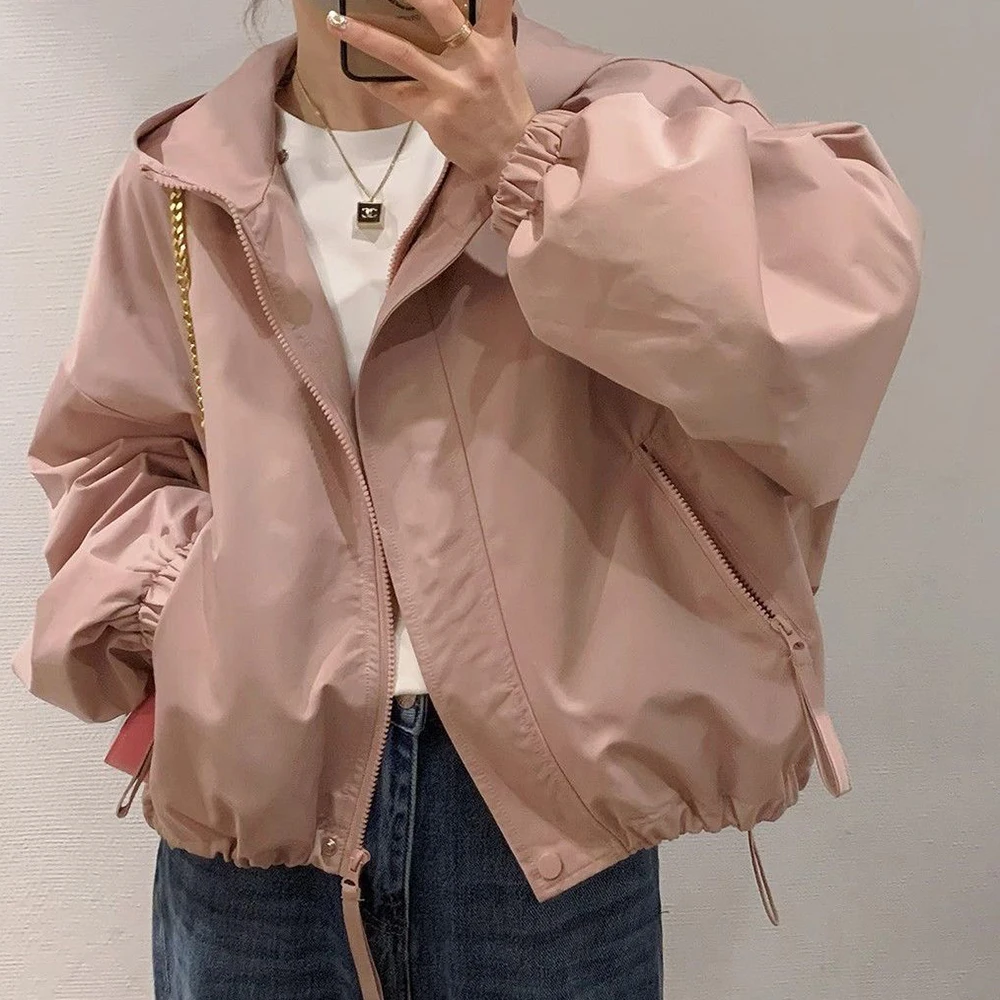 Hooded jacket women's spring and autumn new Korean short jacket fashion versatile casual loose short jacket tide