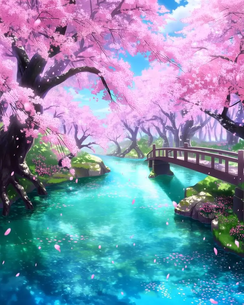 CHENISTORY Pink blossom over river