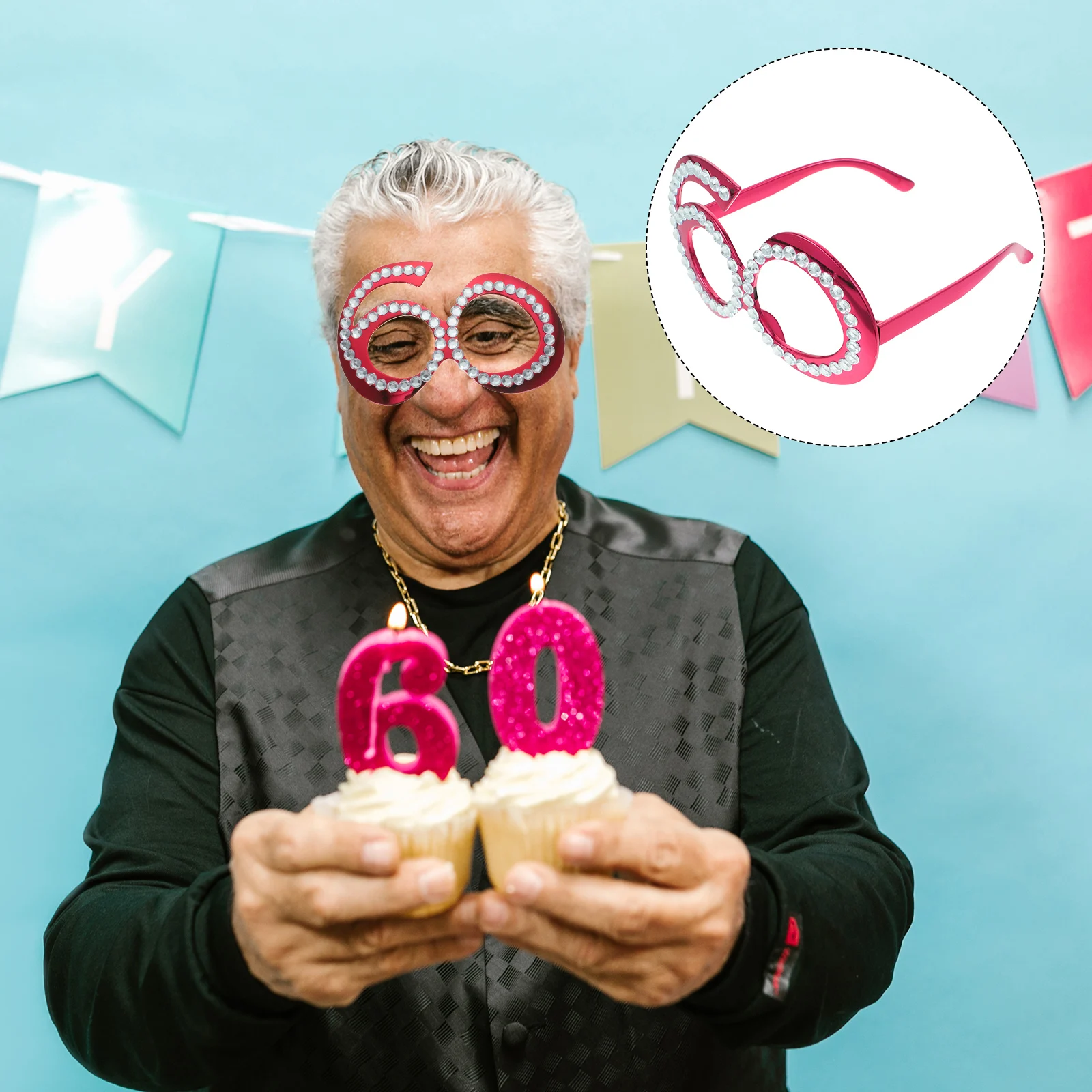 

60th Birthday Glasses Digital Funky Aldult Party Photo Booth Miss Decorations for Women