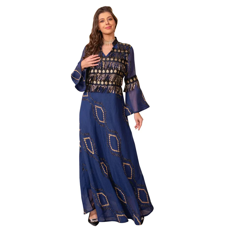 

Middle East Moroccan Turkey Abayas Dinner Evening Dress Bead Hanging Embroidery Embroidery Fashion Dress Saudi Arabia Dubai Robe