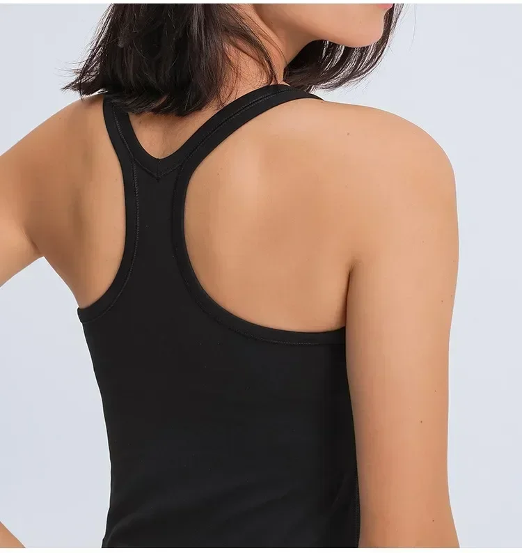 Lemon-Camiseta sin mangas con espalda cruzada para mujer, Sujetador deportivo incorporado, camisetas de entrenamiento sin mangas acolchadas, sensación desnuda, Fitness, correr, gimnasio