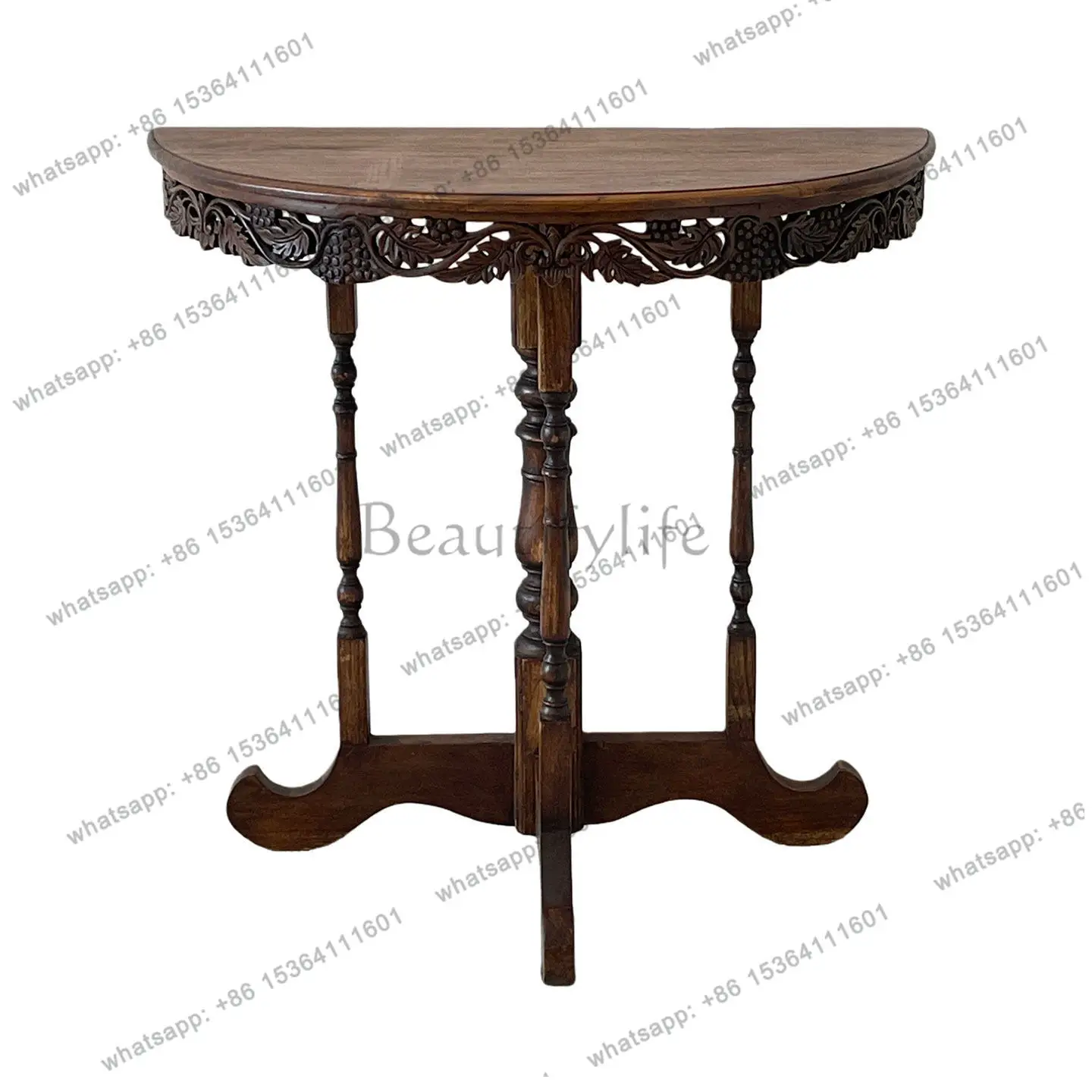 

American carved solid wood entrance table medieval nostalgic decorative semicircular entrance table