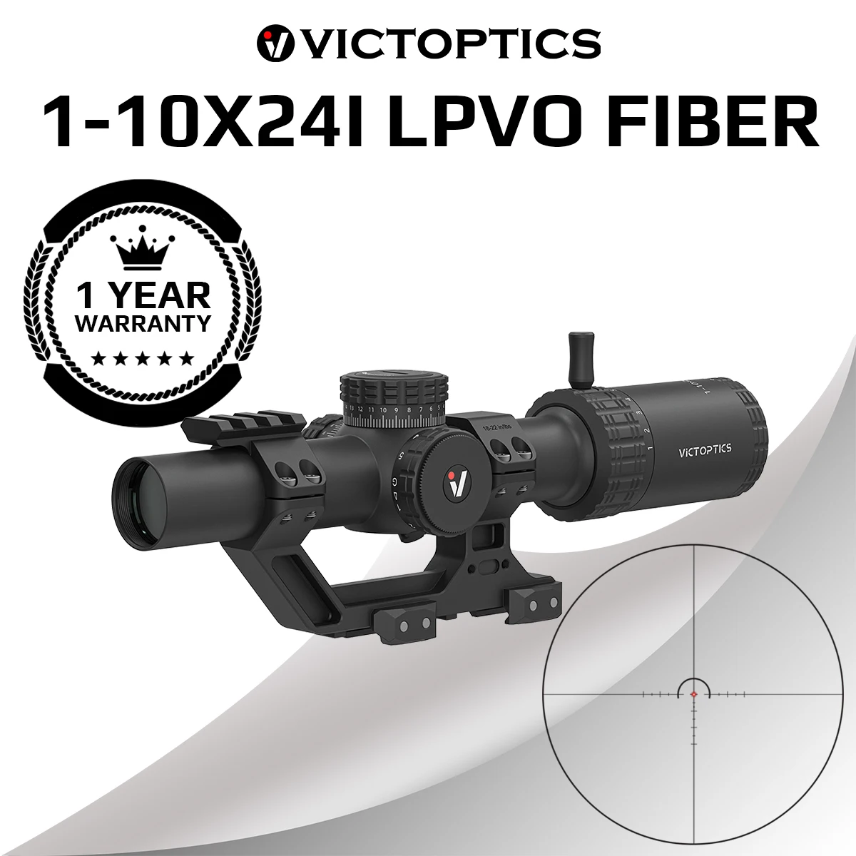 Luneta taktyczna Victoptics 1-10X24 LPVO z podświetlaną siatką celowniczą światłowodową SFP i montażem Picatinny 30mm AR15