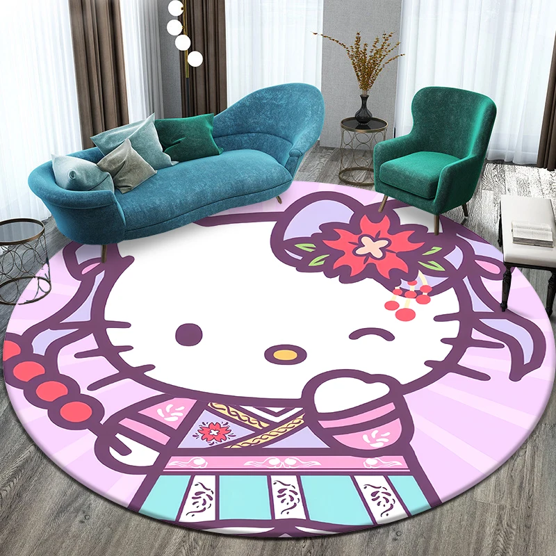 Sanrio HelloKitty Cute Cartoon HD Printed Round Carpet,Balcony Bedroom Living Entrance Door Sofa Seat Non-slip Mat Gift Home Rug