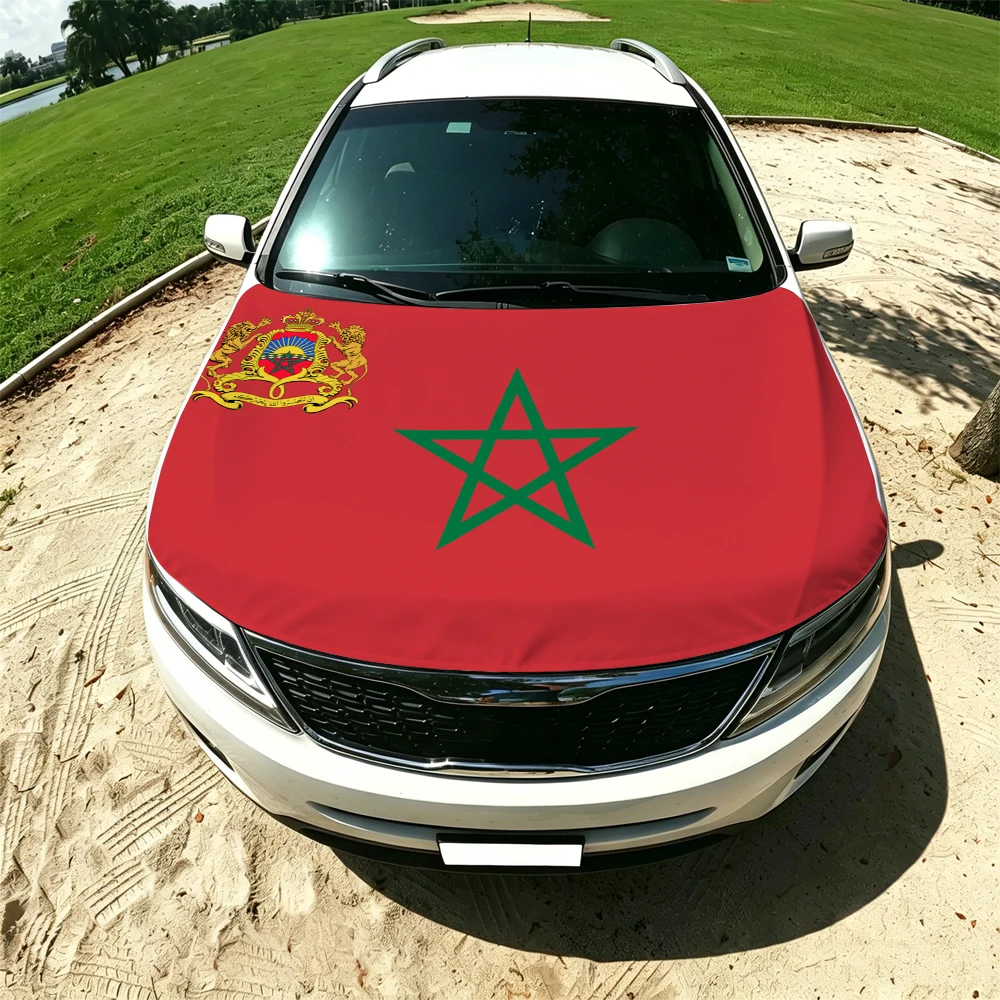 130x160cm Morocco Flag Car Hood Cover, Elastic Windproof Patriotic Bonnet Banner Cheer for the competition