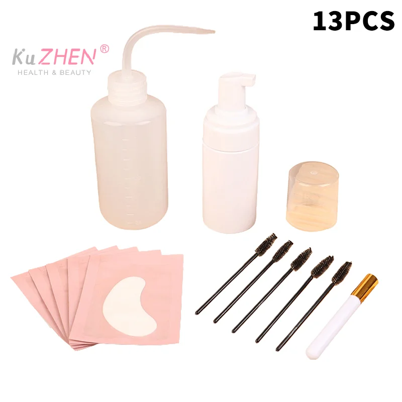 Kit de livres d'extension de cils, brosse à shampooing, ensemble de bouteilles de lavage en mousse Regina, baguette pour les yeux, patchs pour les yeux, 1 pièce, 13 pièces