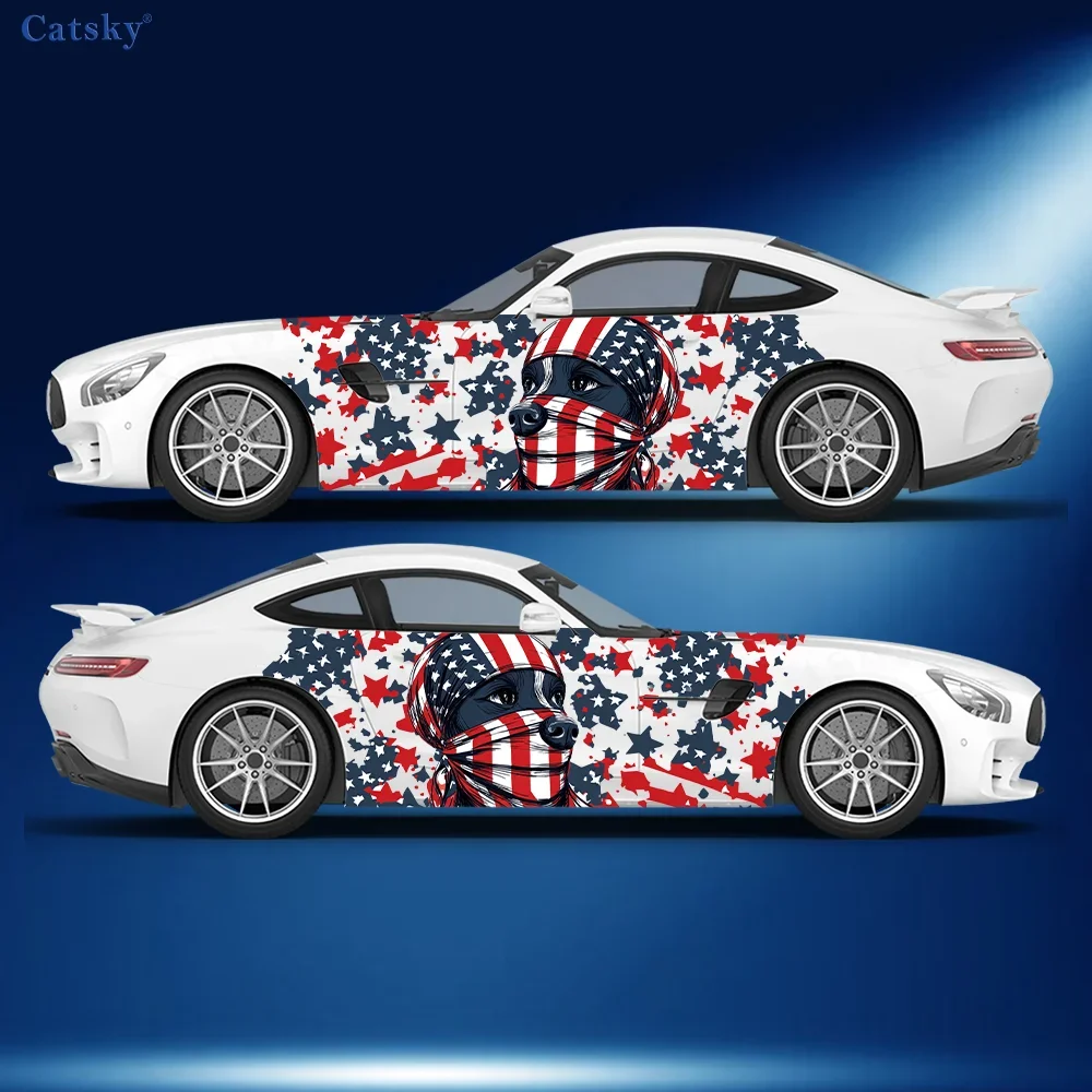 Animals with American Flag Car Vinyl Wraps Decal Self-adhesive PVC Sticker Suitable for Trucks SUV Decoration Auto Accessories