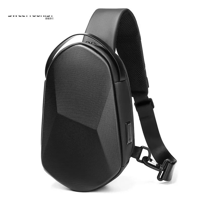 

12 inch Fashion Men Woman Hard Shell Chest Bag Solid Color Casual Shoulder Bag Street Trend USB Charging Crossbody Bag