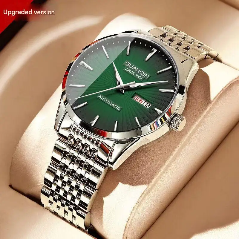 ساعة Guanqin ساعة ميكانيكية للرجال أوتوماتيكية بالكامل مقاومة للماء وإضاءة ليلية عصرية متدرجة اللون ساعة رجالية بسيطة ذات جودة سويسرية
