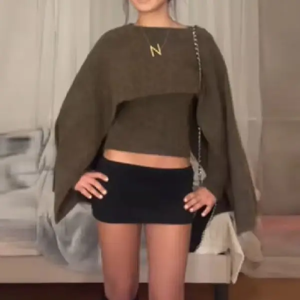 

Модный элегантный вязаный свитер с накидкой и круглым вырезом, классический универсальный простой топ, модный осенний женский вязаный свитер