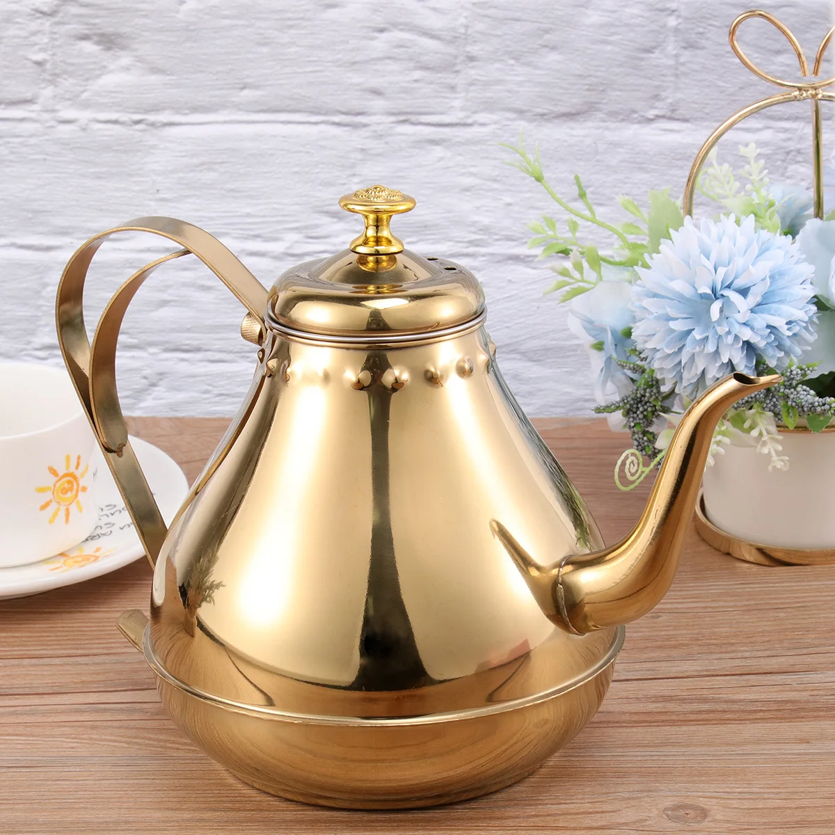 

1.8L Stainless Steel Kettle Long Spout Hot Water Pot For Tea Coffee Heating Gas Induction Stove Mirror Finish Crown Lid Curved