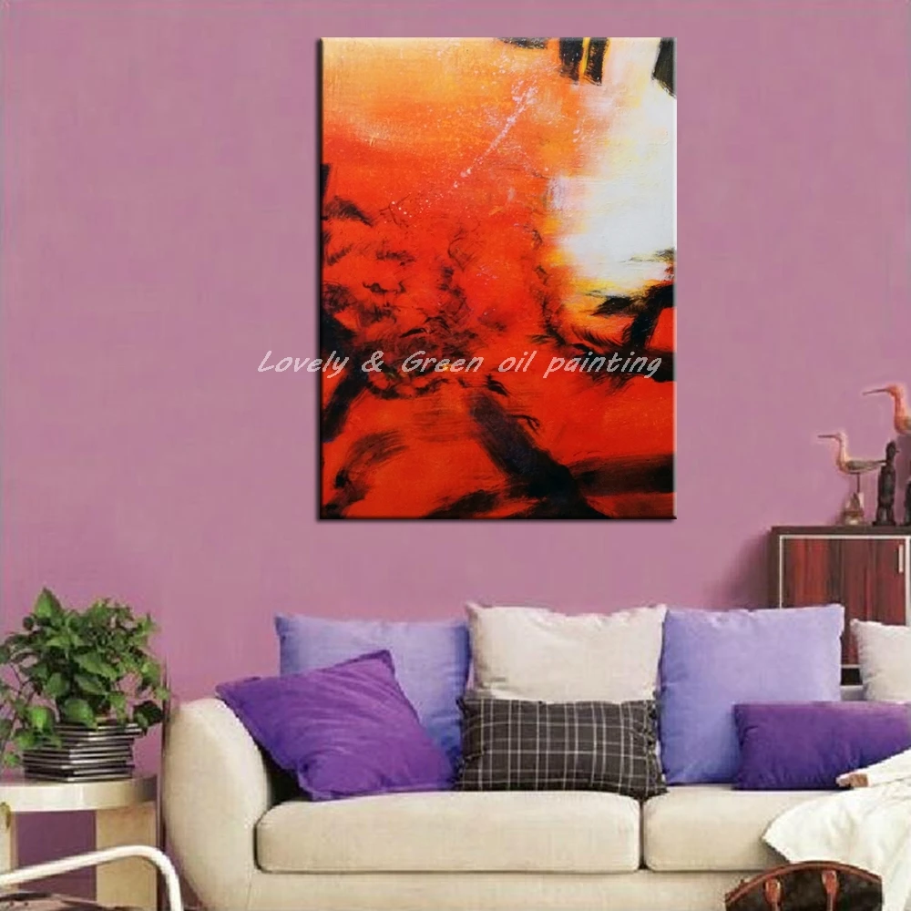 Hand-Painted On Canvas, Red Abstract Oil Paintings Wall Arts R Modern Wall Pictures For Living Room,Home Decor Big Size Painting