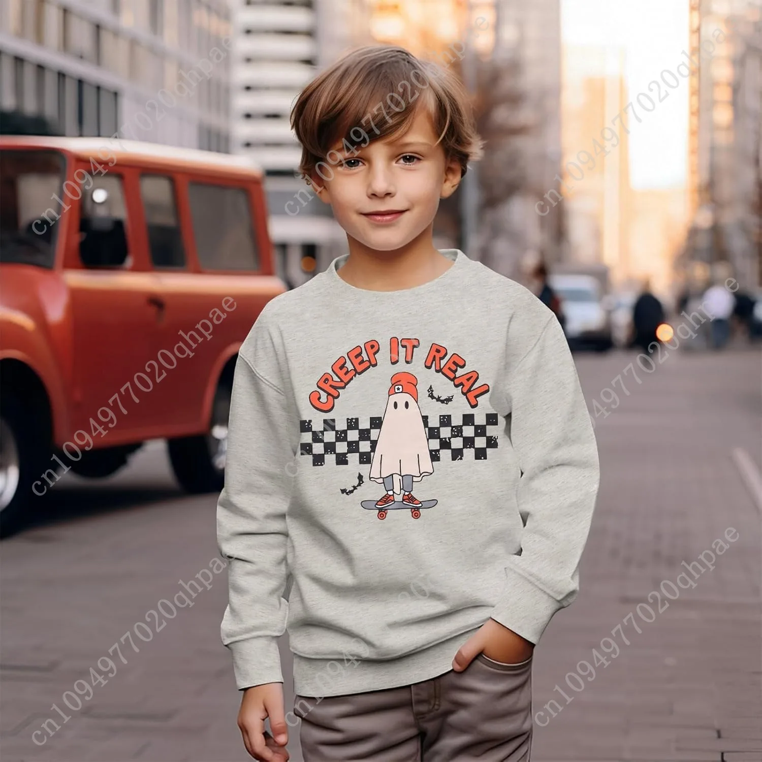 Детский свитер на Хэллоуин для мальчиков и девочек, свитер с круглым вырезом Ghost Creep It, рубашка, топы, жуткий сезон, осенняя одежда, От 7 до 13 лет