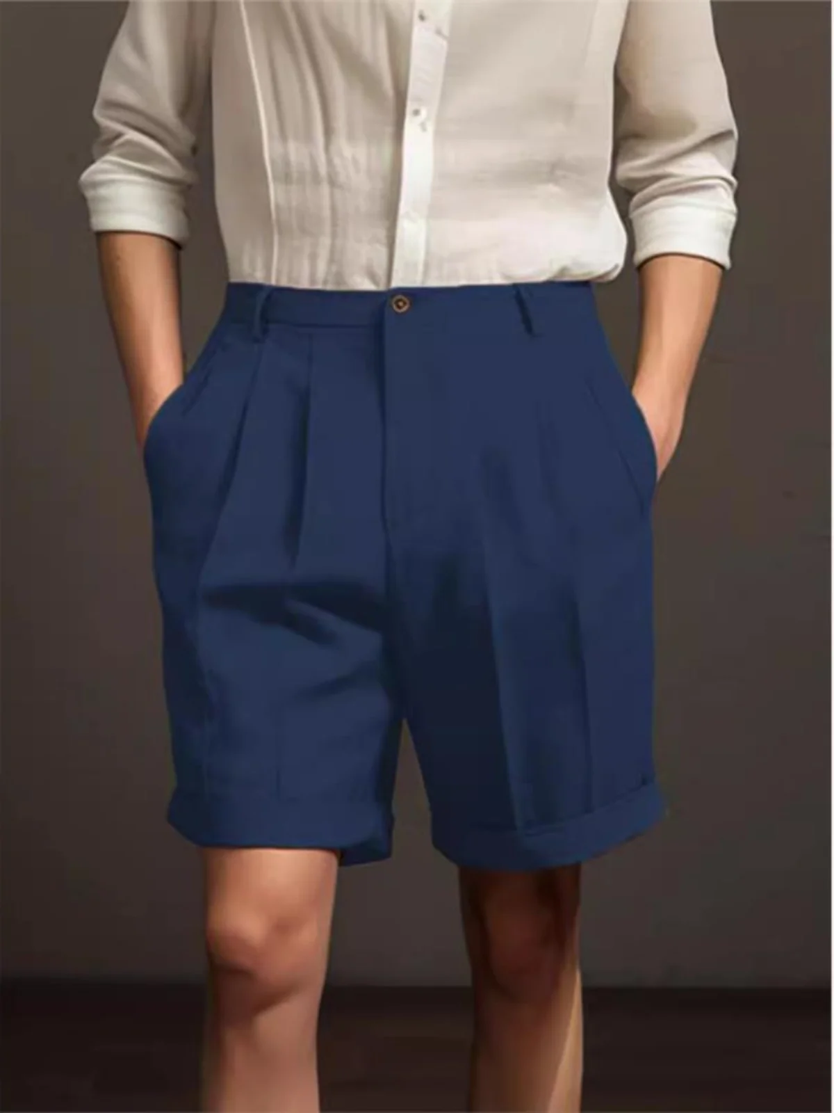 

Comfortable Breathable Men's Summer orts Pure Color Pleated Casual Pants Youth Vitali Sle Daily Wear Straight Leg ort...