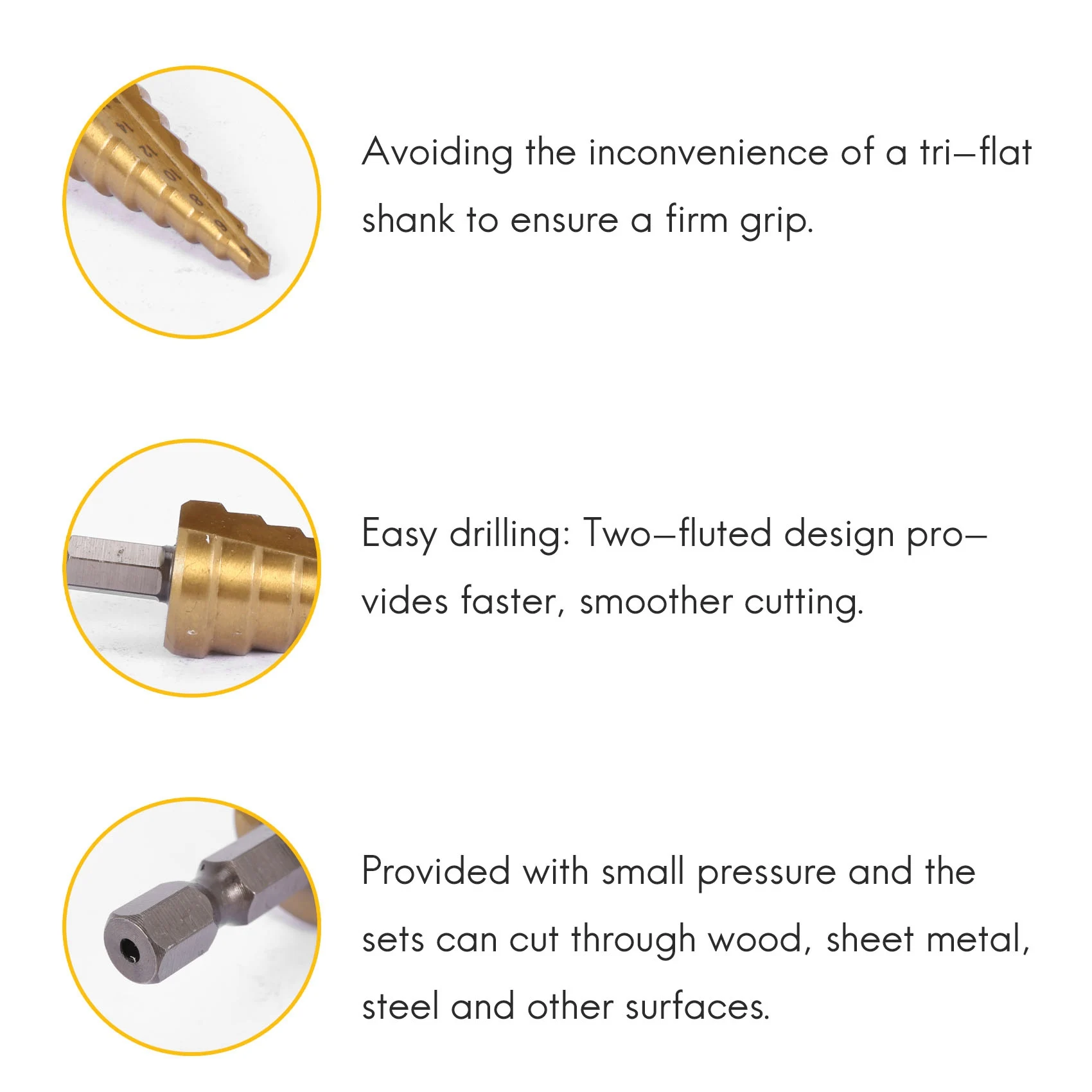 3 pcs HSS Titanium Step Drill Bit Set & 1 pcs Automatic Center