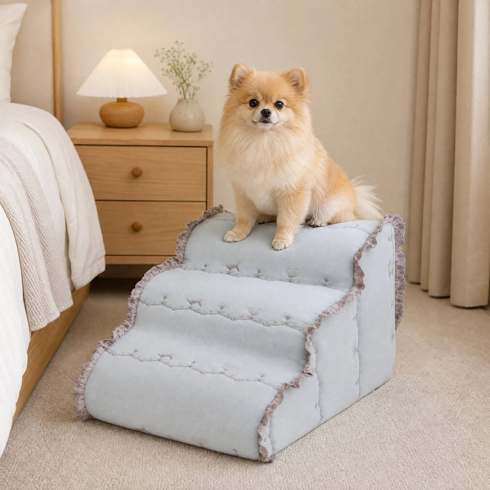 取り外し可能なカバー付きの布張り犬用スロープ、安定性のある室内用犬用クライミングスロープ、自立型ペットステップ、クッション付きフォームペット階段