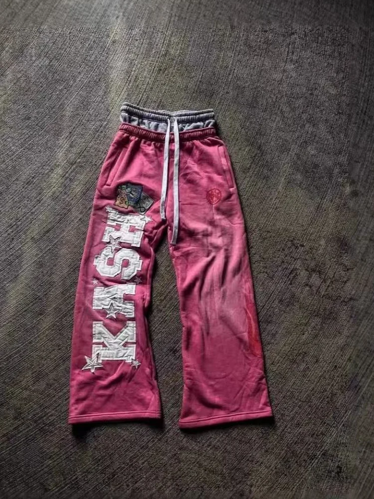 Autumn and Winter Fashion High Street Ins Fashion Men's and Women's Loose Straight Embroidered Printed Casual Pants