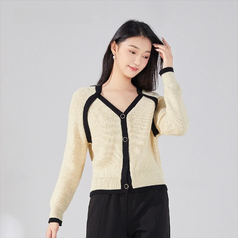 

Dailanzhi Spring Autumn New Knitted Sweater Color Blo V Ne Base Top Versatile Long Sve Loose Fit Sweet Sle Pure Color