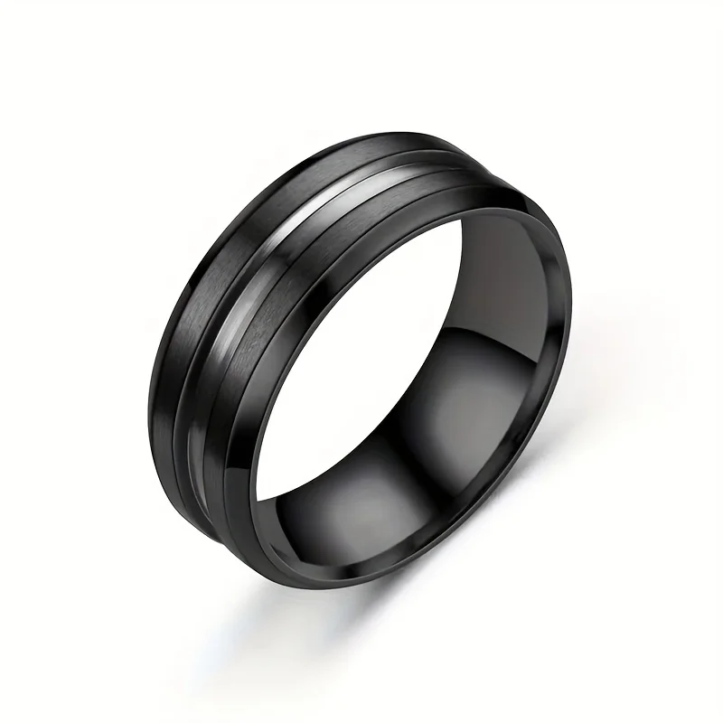 4pcs Men\'s Stainless Steel Rings 8mm Rotatable Ring Fashion Black 8mm Simple Ring Men\'s Dating Wedding Ring Set Gift for Men