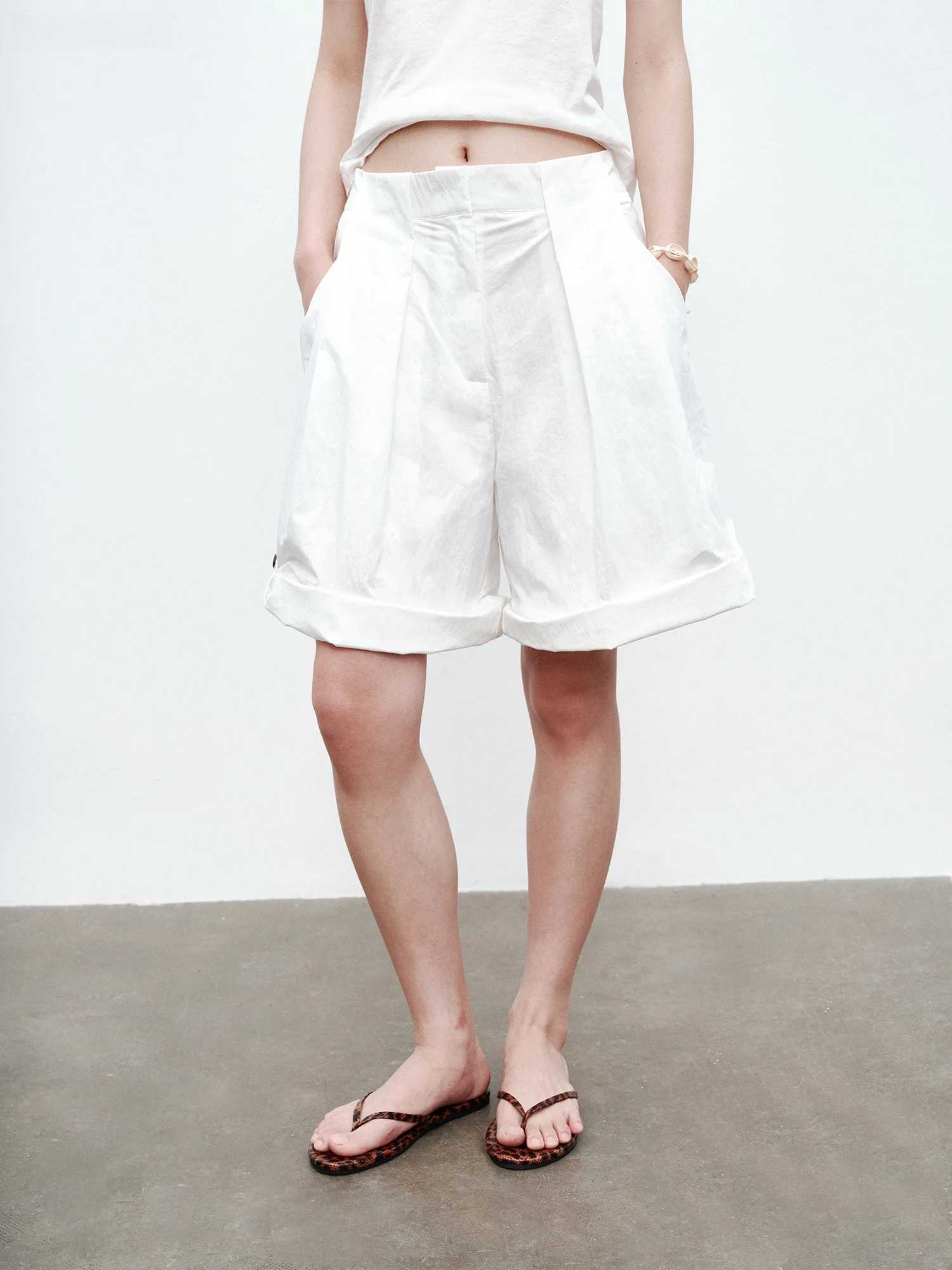 

KUCO Casual Loose Fit l Texture ort Pants Turn up Hem Wide Leg Cotton Blend Comfortable Breathable Summer orts