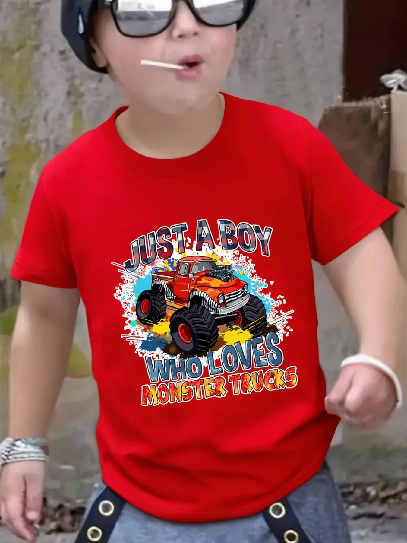 Just A Boy Who Loves Monster Truck Family Matching T Shirt Boys Girls Short Sleeve Summer Crew Neck Parent Child Cool Casual Top