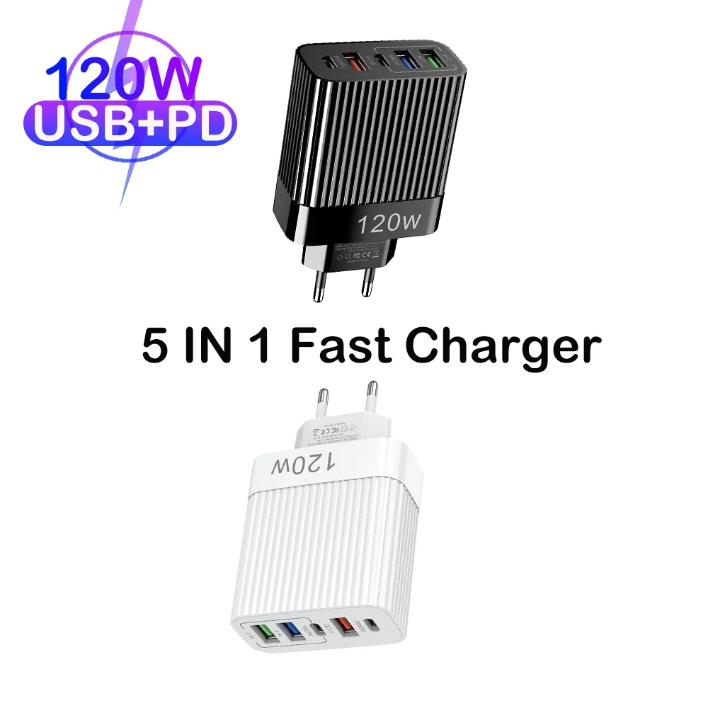 

5 Ports Type C Mobile Phone Charger 120W USB Fast Charging Charger For iPhone 15 Samsung Xiaomi 15 Huawei Smartphone Accessories