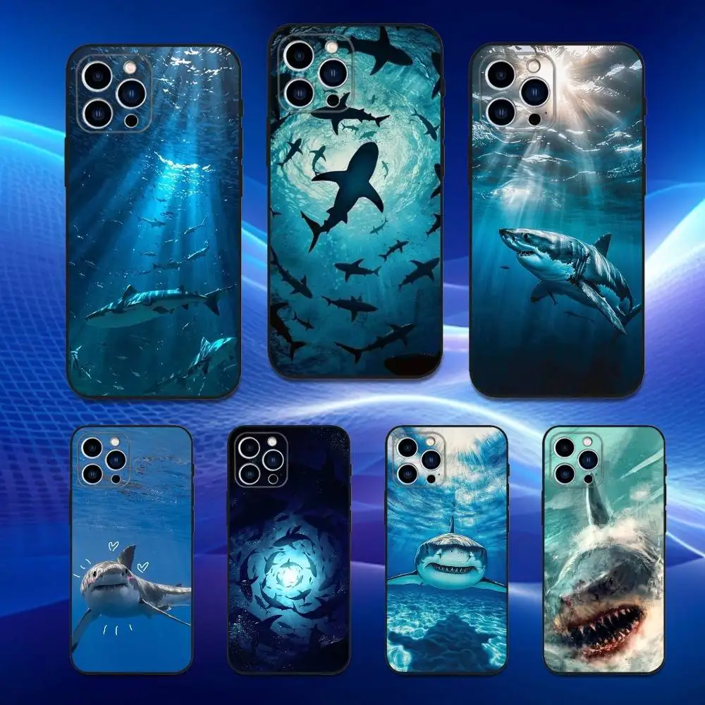 

Ferocious Animal Shark Phone Case For iPhone 16,15,14,13,12,11 Plus,Pro Max,XS,X,XR,SE,Mini,8,7,Soft Silicone Black Cover