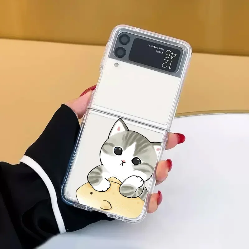 Funny Cat Couple Case for Samsung Galaxy Z Flip 5 ZFlip 6 5G Transaprent Clear Paired Cover for Samsung ZFlip 4 ZFlip 3 7 Fundas