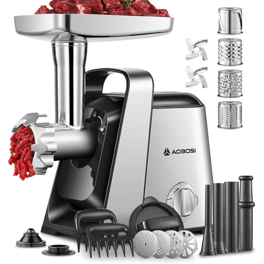 HighPower 3000W Electric Meat Grinder with 6In1 MultiFunctionality for Home Kitchen: Includes 4 Slicing Blades 2 Shredding Blad