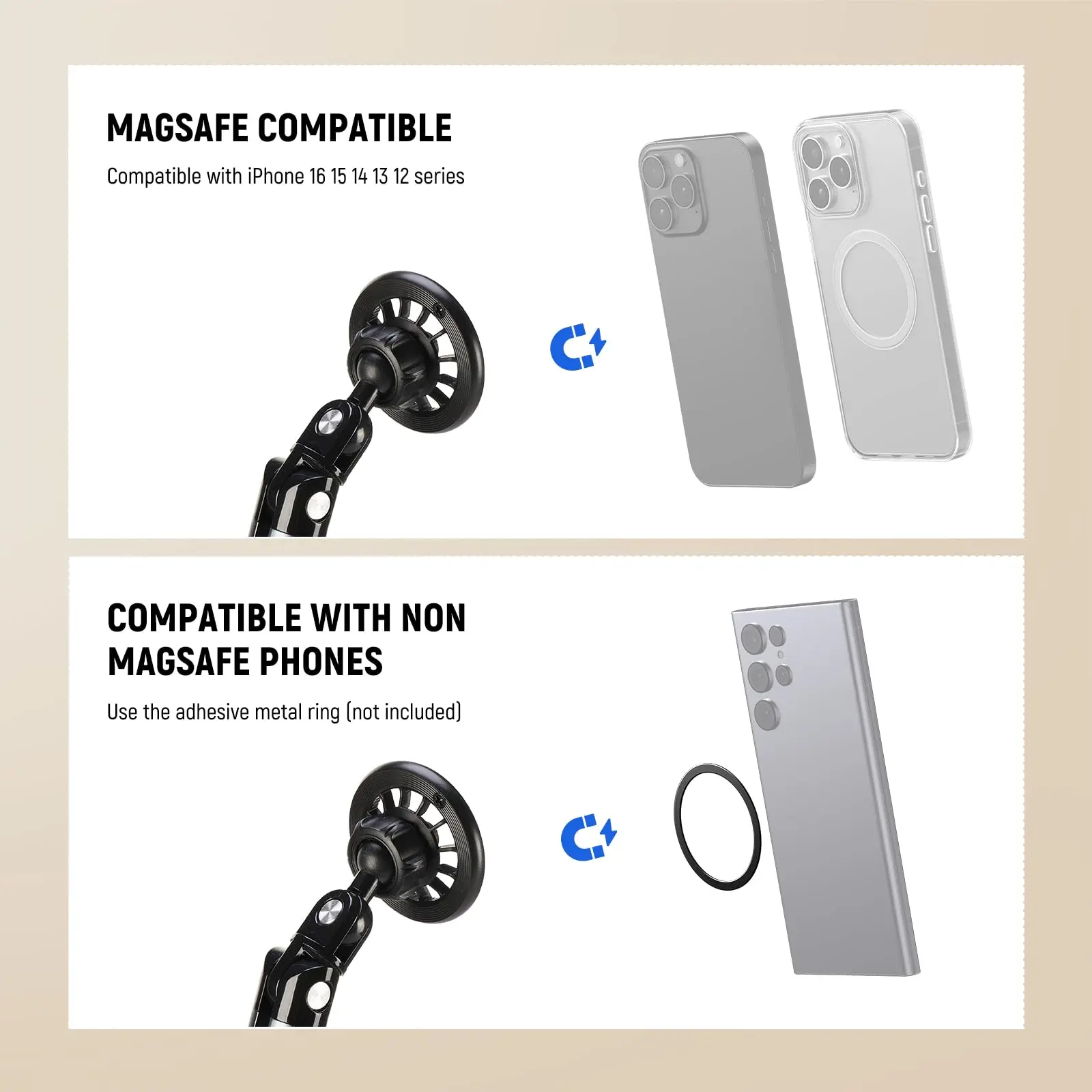 NEEWER Basics Magnetic Cell Phone Holder Stand Adjustable Overhead Desk Mount for MagSafe iPhone 16 15 Pro Max Plus 14 13 12