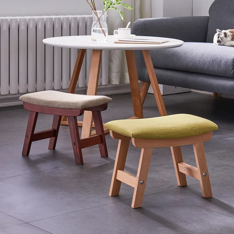 Home Creative Bench Simple Solid Wood Home Shoe Changing Stool Living Room Foot Stool Home Fabric Low Stool Chair Designer Chair