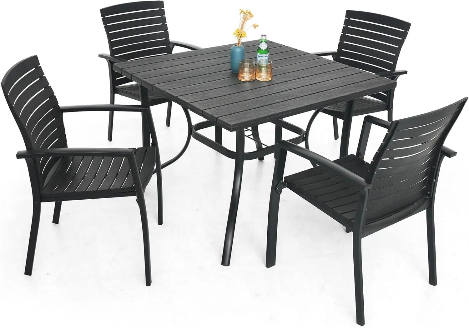 

Outdoor Dining Table with 1.6" Umbrella Hole, Picnic Plastic Square Backyard Bistro Outdoor Dining for Garden,