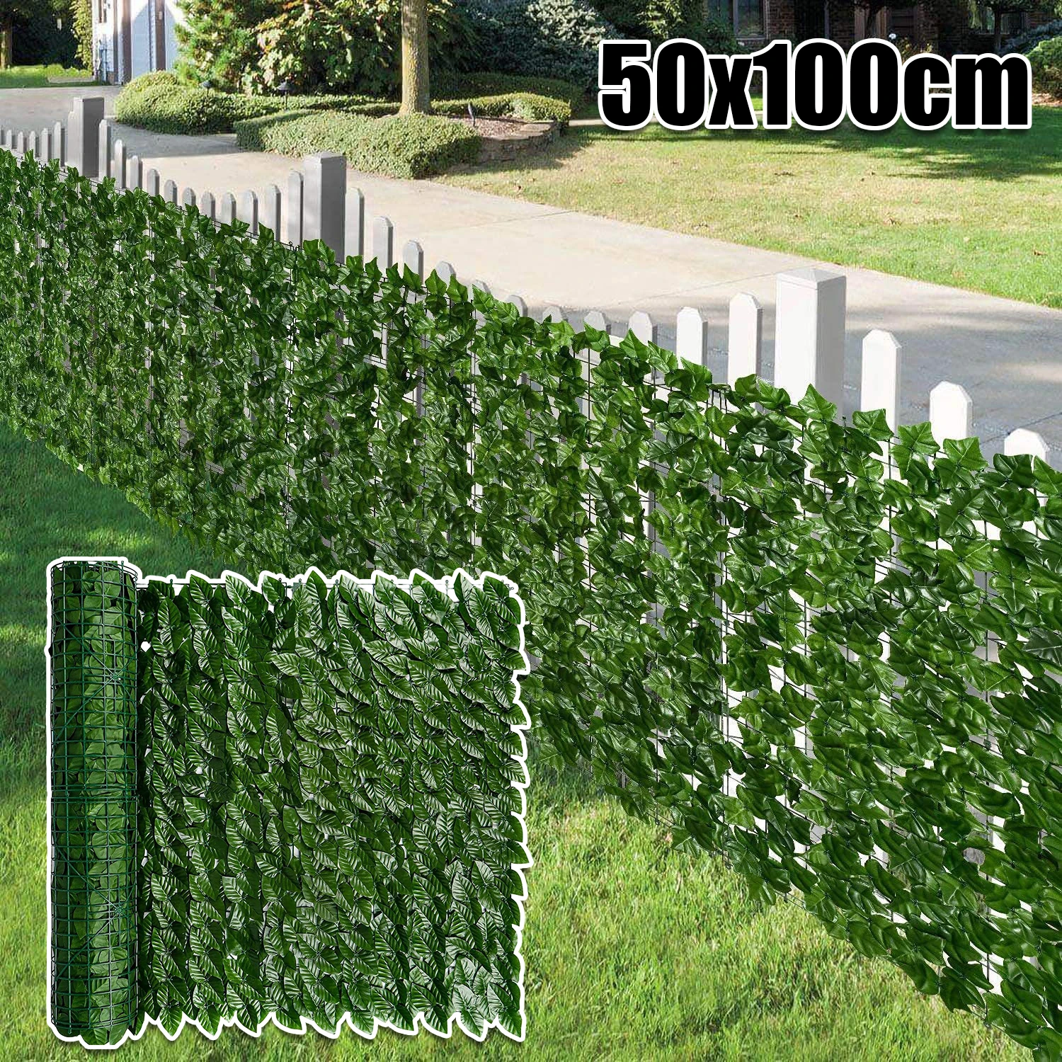 Décor mural vert, écran de clôture en lierre artificiel, 50x100cm, panneaux de verdure artificielle pour patio, balcon, jardin