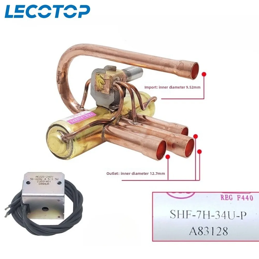 

Новый четырехходовой реверсивный клапан SHF-7H-34U-P с катушкой для кондиционера Sanhua, 4-ходовой электромагнитный клапан, запасные части для кондиционирования