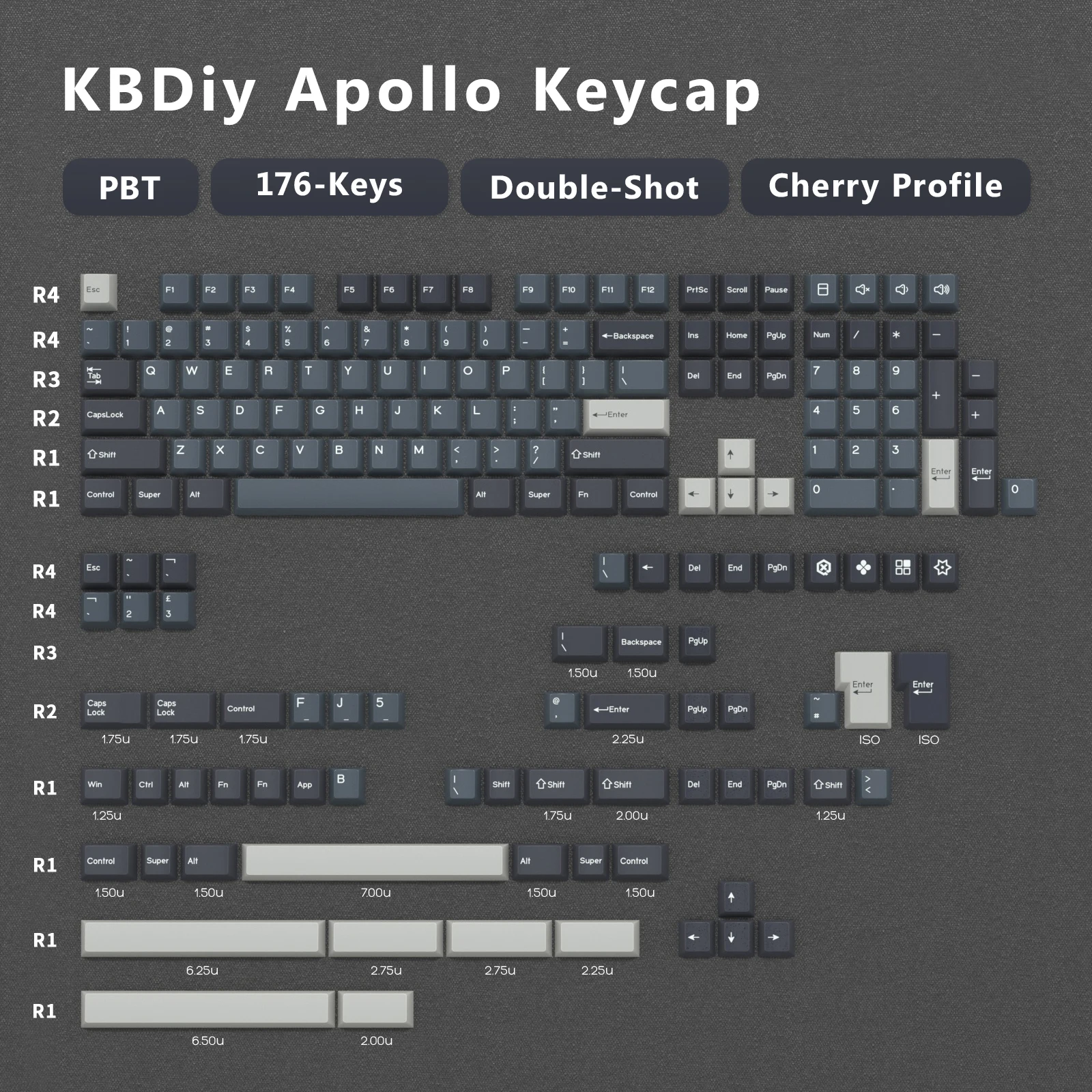 KBDiy GMK Apollo Keycap Cherry Profile Double Shot PBT ISO 7u Keycaps For Mechanical Keyboard Retro Gaming Key Cap 176 Keys/Set