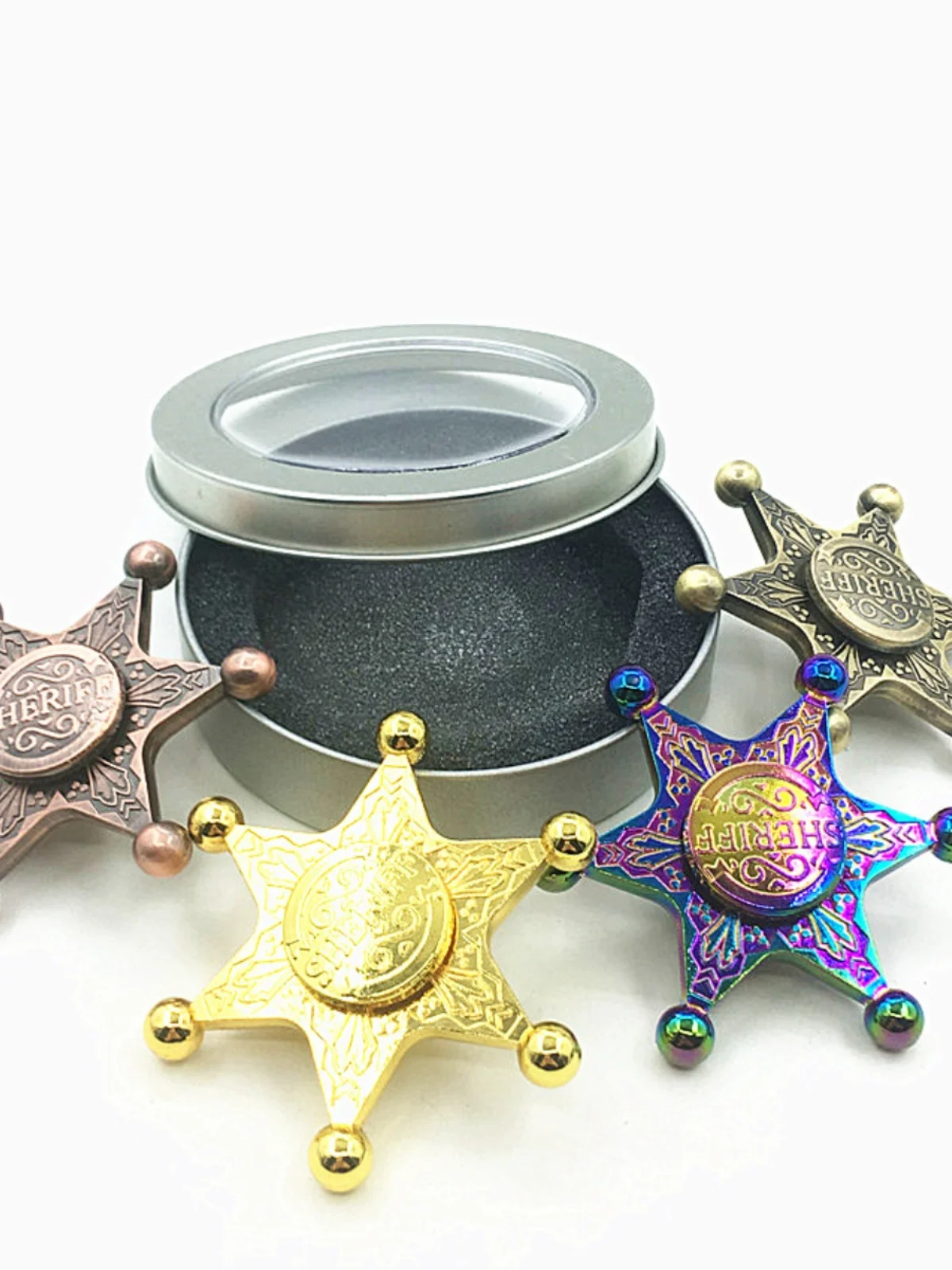 六角形の保安官フィジェットスピナー EDC 金属回転ジャイロスコープ圧力を軽減し、ストレスを軽減するおもちゃの回転抵抗