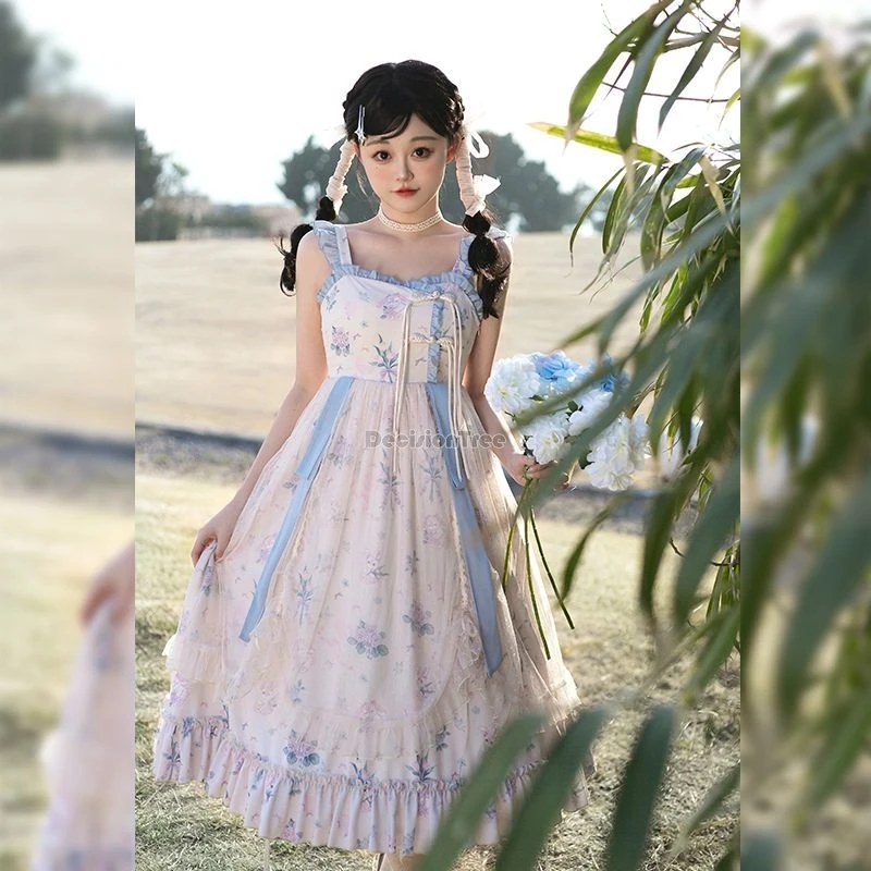 2024 nuevo estilo chino elegante vestido de gasa lolita diseño de doble capa impreso largo suelto estilo de moda mujeres vestido lolita w347