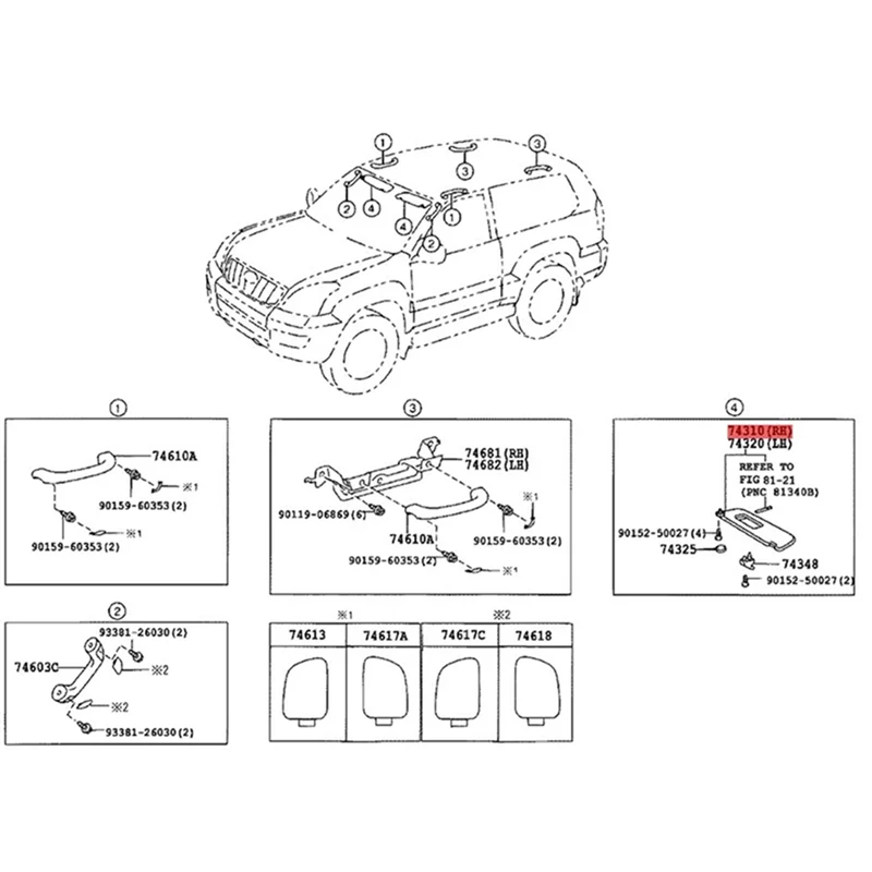 NEW-74310-6A020-A1 حاجب الشمس الأمامي للسيارة أقنعة الشمس مع المرايا وأضواء LED لتويوتا لاند كروزر J12 2002-2009 #2