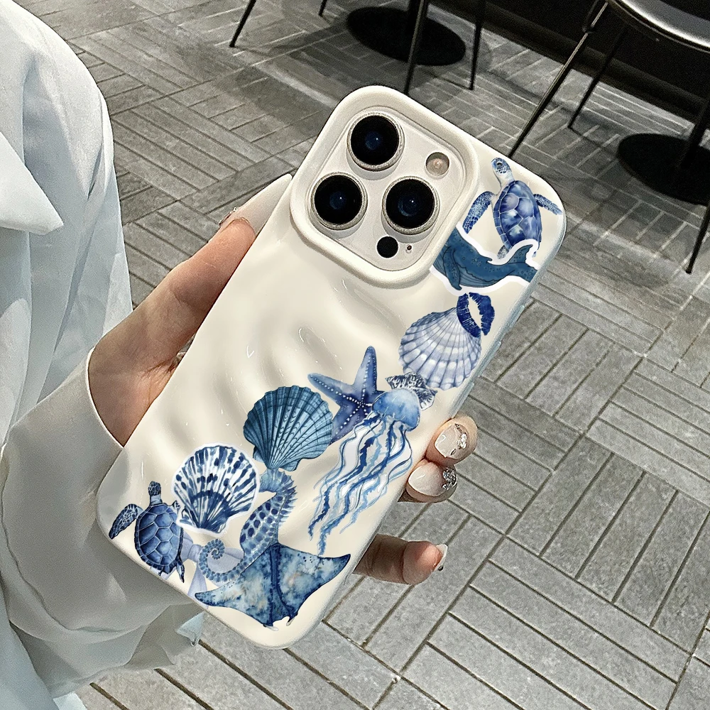 Stilvolle Handyhülle mit Meerestiermuster für iPhone 17 16 15 14 13 12 11 Pro Max 14 Plus 17Air, Faltenwellen-Design, weiche Silikonhülle – Detail 4