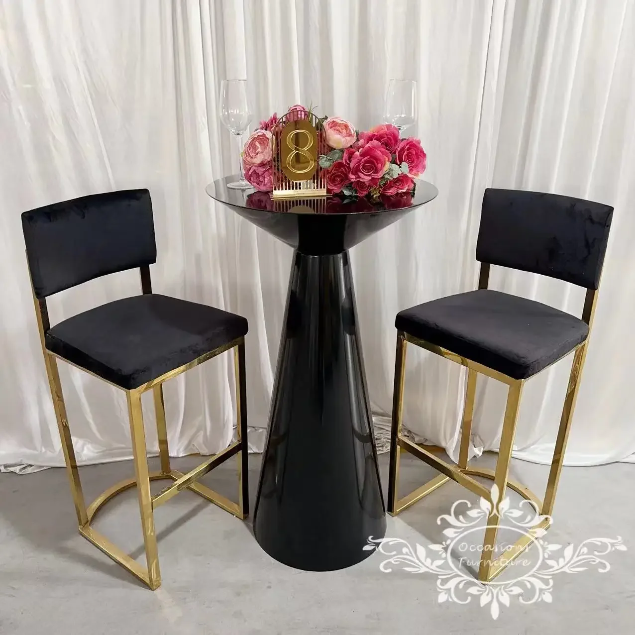 Gold metal glass high luxury cocktail bar table for wedding banquet