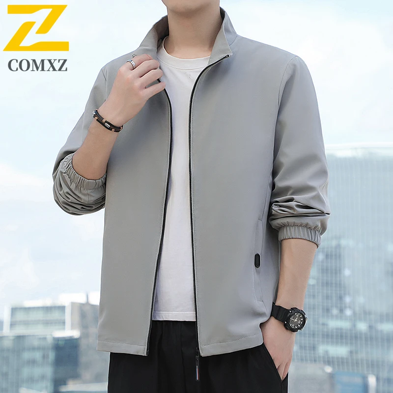 

Spring and Autumn Men's Jacket Outdoor Windproof and Waterproof Stand Up Collar Top Casual Business Solid Color Office Jacket