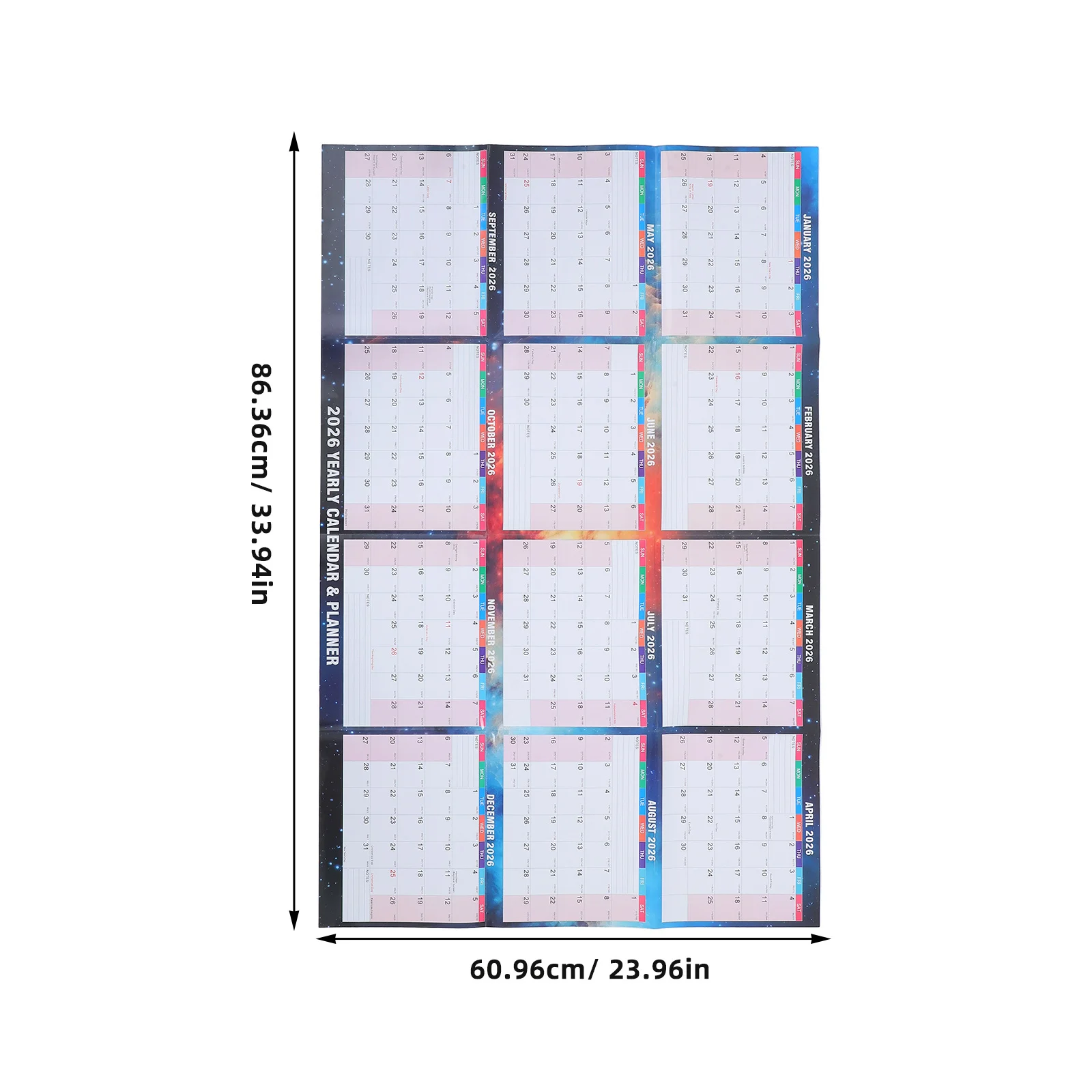 ปฏิทินติดผนังปี 2026 แบบสองด้าน ลบได้ วางแผนรายปี สำหรับโรงเรียน สำนักงาน วางแผนรายเดือน ปฏิทินไวท์บอร์ด