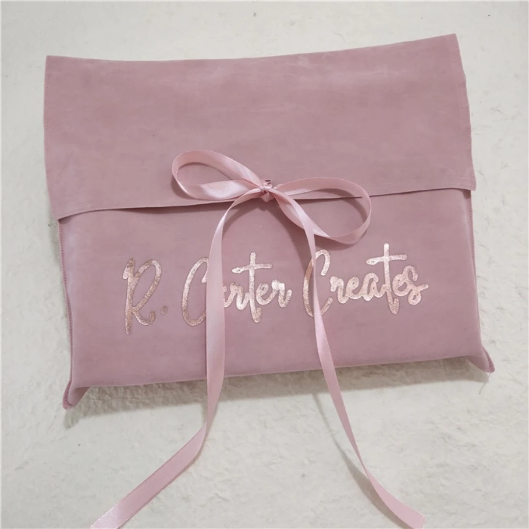 Imagem -03 - Double-sided Velvet Travel Makeup Bolsa com Bow-nó Dust Cover Logotipo Personalizado Envelope Jóias Embalagem Pouch