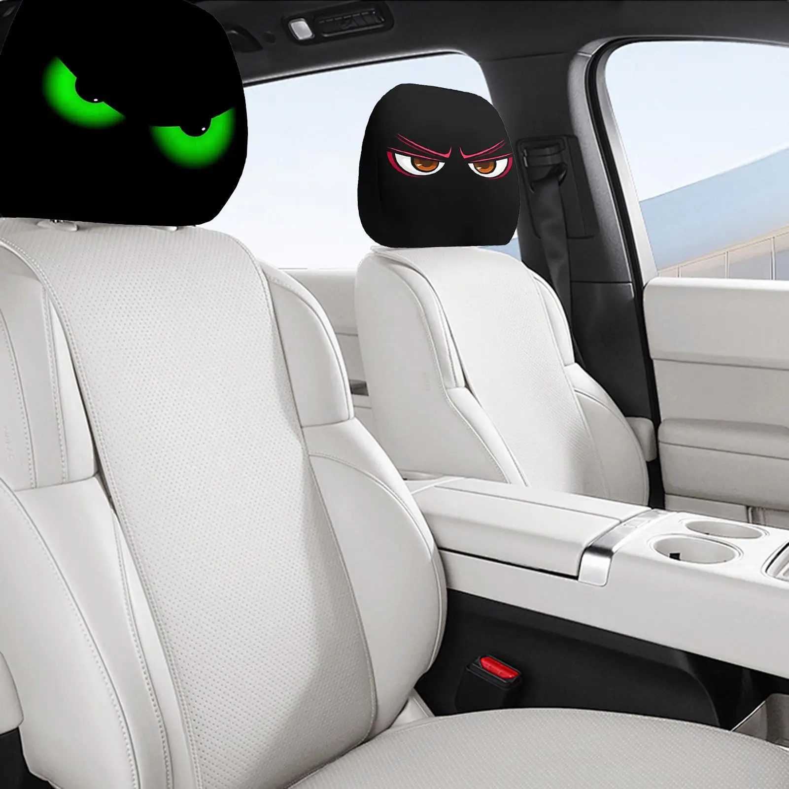 Car Headrest Cover 2 Pieces Dirt-Proof Covers With Big Eyes Design Elastic Protector For Automotive SUV Truck Vehicle Interior