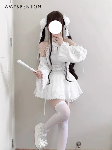 

Subcultural Temperament Chinese Style Cos Mine Series Set Mine Series Mass Production Bead Off Shoulder Long-sleeved Dress Set