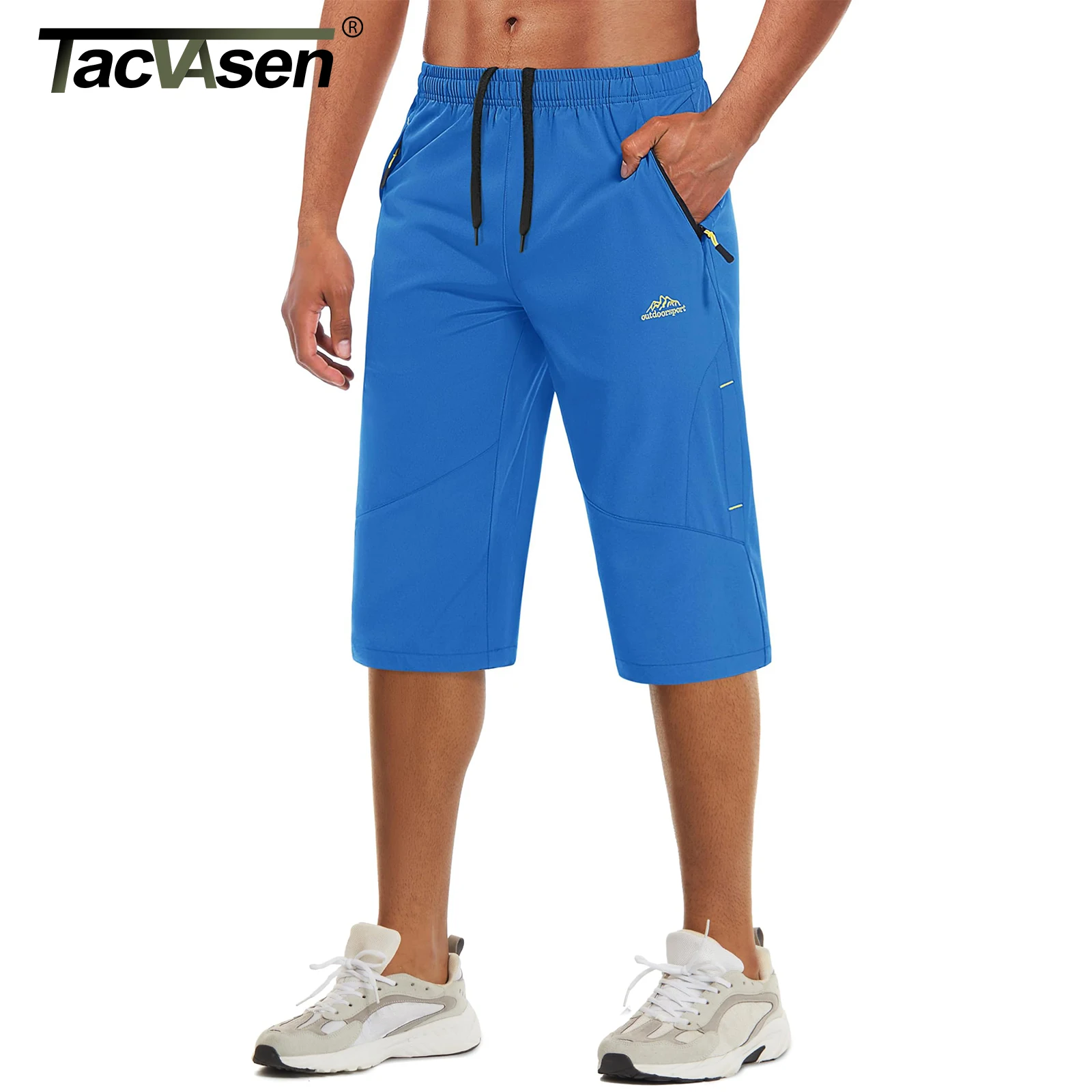 Men’s Capri Quick Dry Water Resistant Stretch Elastic Waist Shorts Lightweight Breathable Hiking Golf Pants with Zipper Pockets