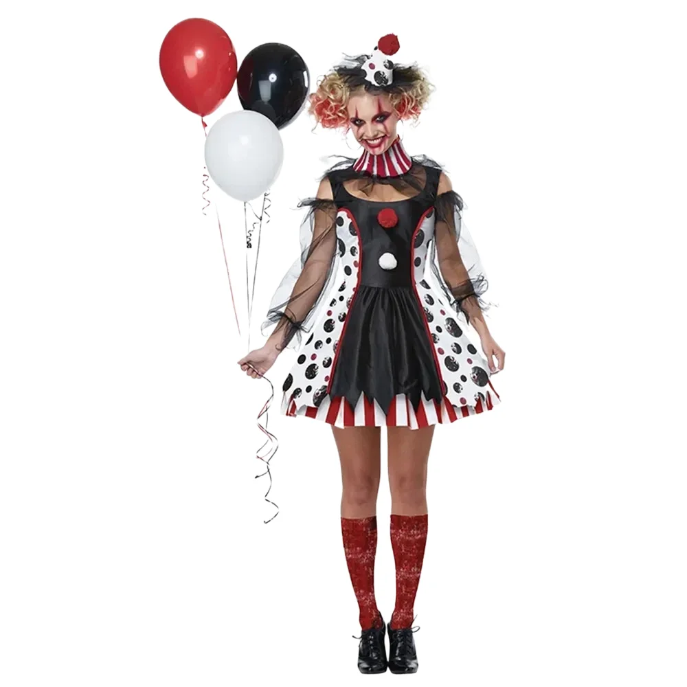 

Halloween Women's Scary Evil Circus Clown Costume Broken Voodoo Doll Cosplay Costume Clown Stage Costume Fantasy Evening Dress