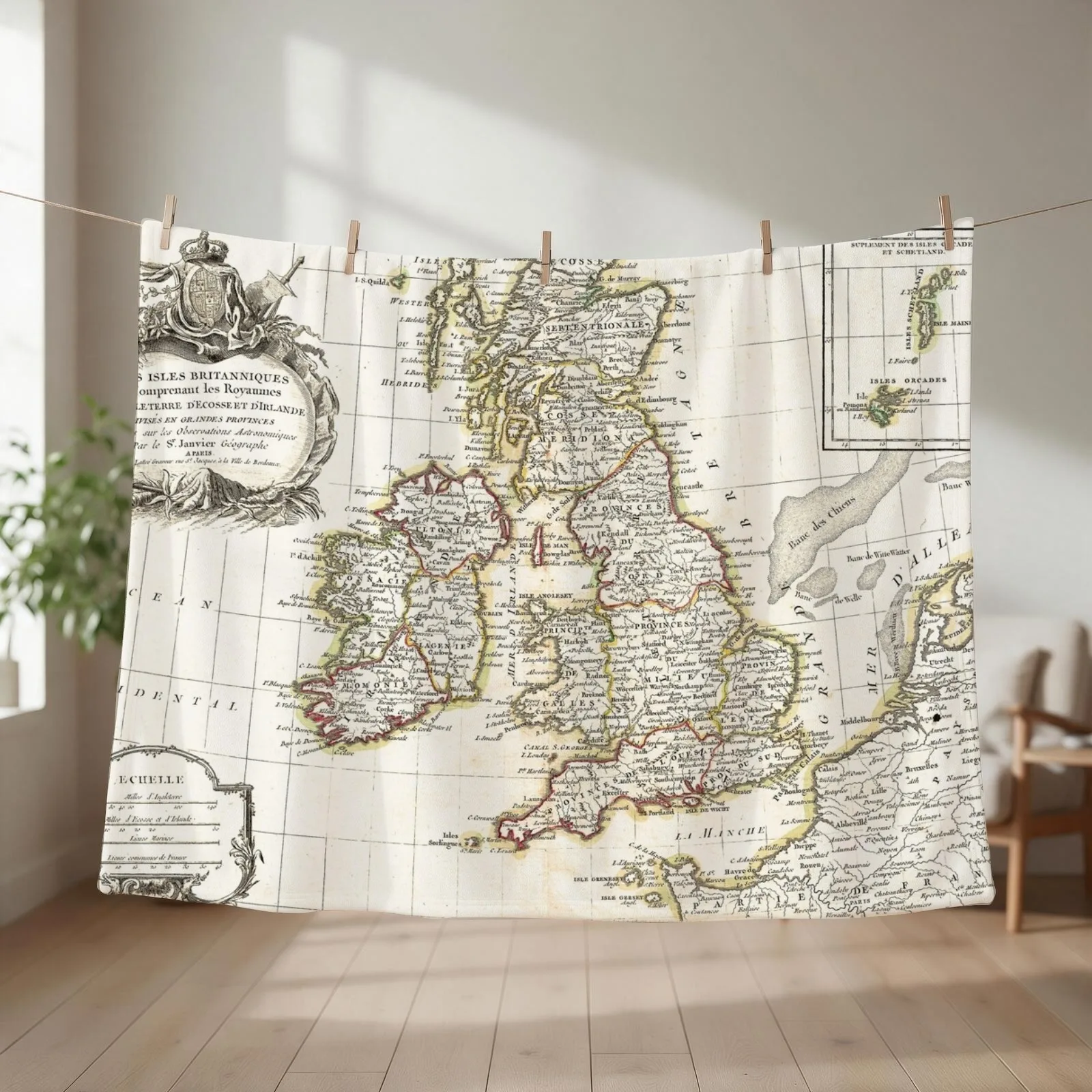 BRITISH ISLES UK EUROPE 1771 - Vintage Antique Map Art, Unique Classic Style, Aesthetic Original Retro Decor, Old Throw Blanket