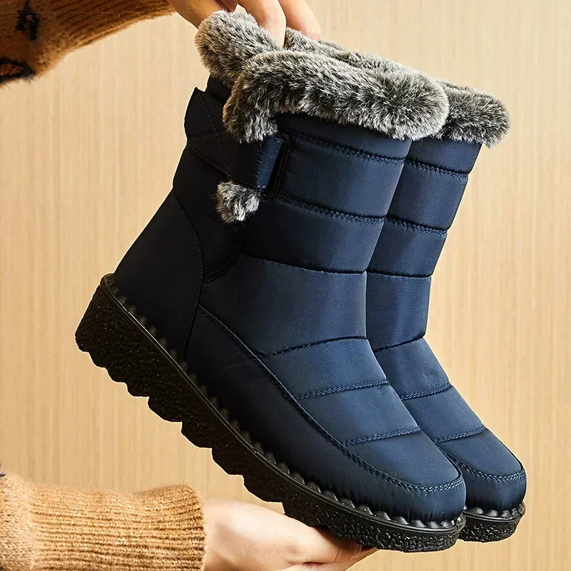 Tacchi alla caviglia Stivali alti da neve impermeabili Stivali nuovi da donna Scarpe di tendenza Stivali invernali da donna Scarpe di pelliccia Addensare Alpinismo